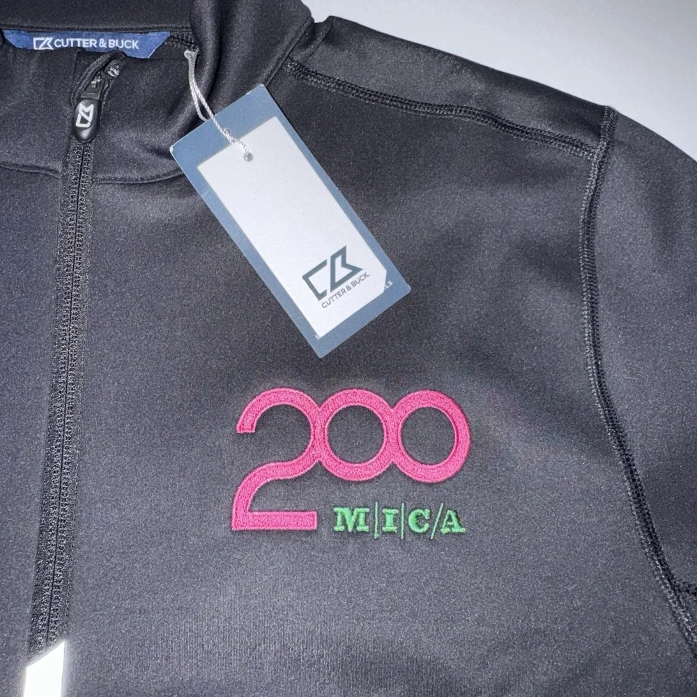 Men's Medium Cutter & Buck‎ Golf Jacket Black 1/2 Zip Long Sleeve Polyester NWT